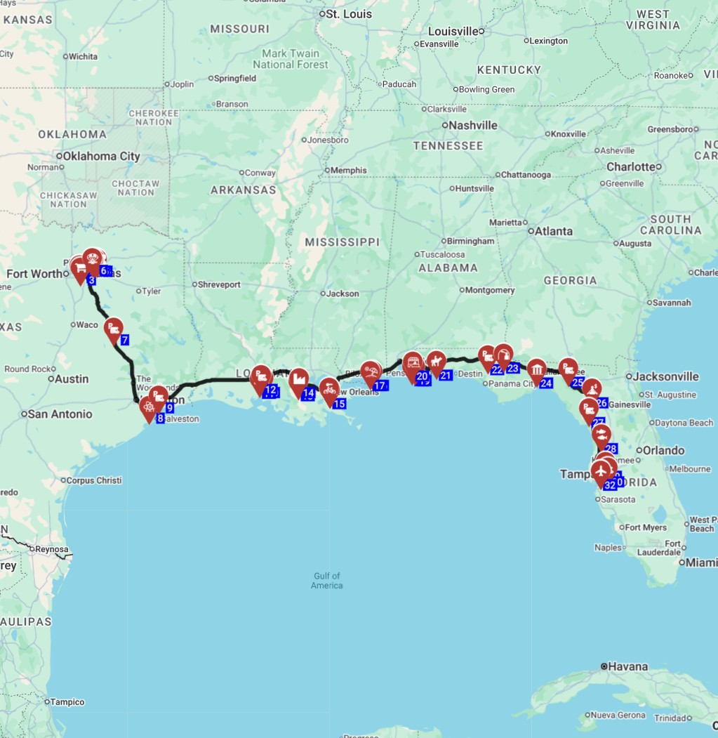 dallas to tampa rv rental  in the USA includes a route plan